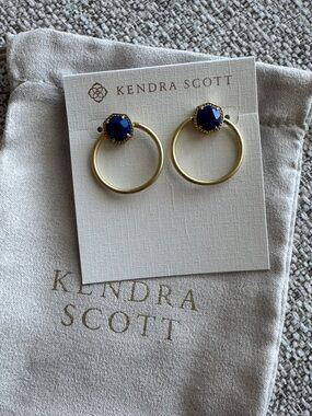 Kendra Scott Davie Gold Hoop Earrings with Navy Blue Stone
